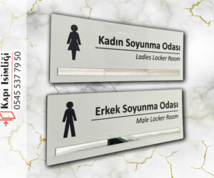 Gümüş Detaylı Erkek Kadın Soyunma Odası Kapı İsimliği